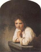 A Young Girl Leaning on a Window Sill, REMBRANDT Harmenszoon van Rijn